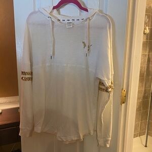 PINK White Hoodie with Gold Accents